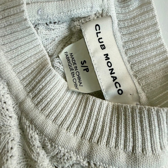 Club Monaco Sweater Pointelle Knit Sz S Ivory Ribbed Collar/Hem Quiet Luxurycore - Picture 9 of 14